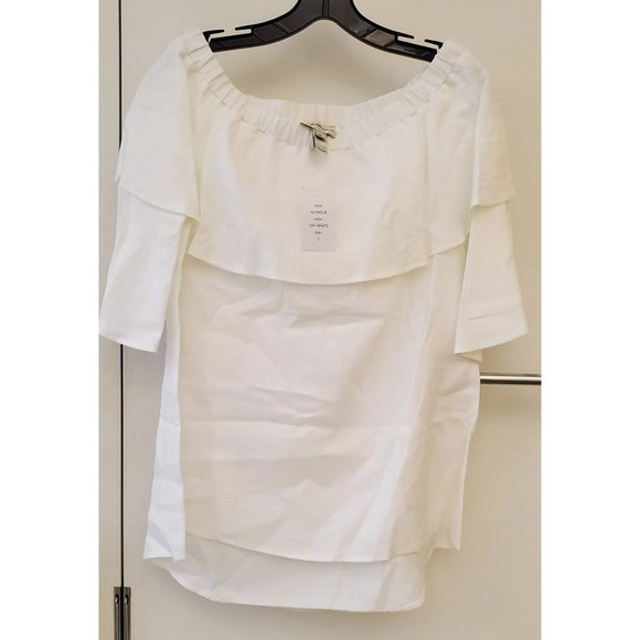 Neiman Marcus Ruffle Off-Shoulder Linen Top - Picture 4 of 6